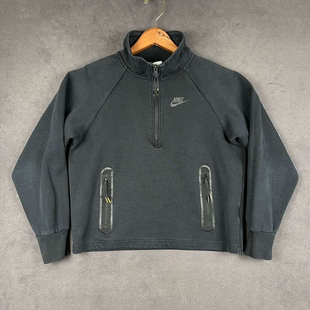 Nike Tech Fleece 1/4-Zip Top Womens XS Black Cropped Pullover Sweatshirt